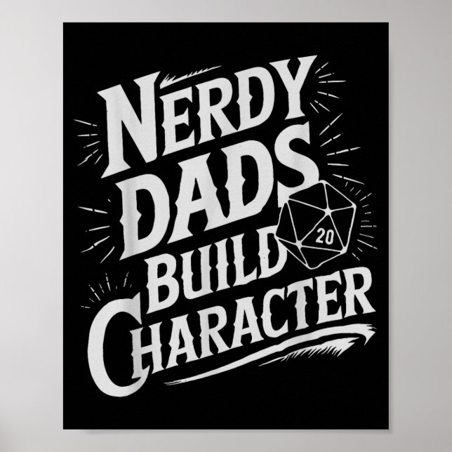Póster Nerdy Dads Build Character Rpg Dice Father Humor  (Frente)