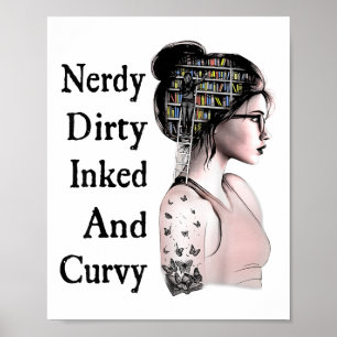 Póster Nerdy Dirty Inked &amp; Curvy Reading Lovers Tatto