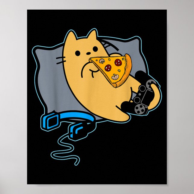 Póster Nerdy Zza Eating Gamer Cat Game Paused  (Frente)