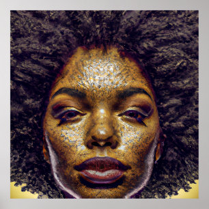 Póster Nessa Queen Golden Brown Hair Black Melanin Afro