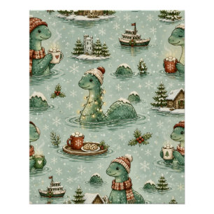 Póster Nessie de Navidad Monstruo del Lago Ness Acogedore