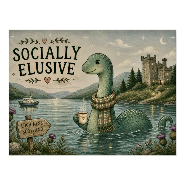Póster Nessie esquiva socialmente críptido acogedor Loch  (Anverso)