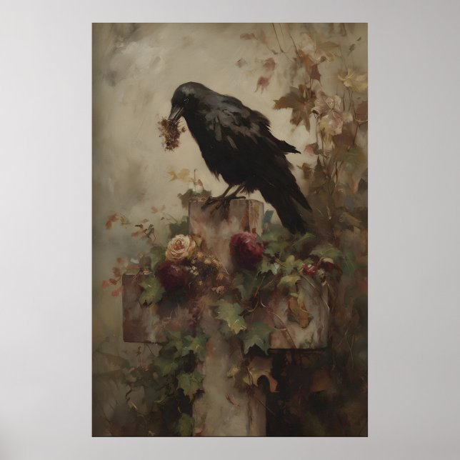 Póster Nestkeeper of the Ivy Cross Gothic Raven Art Print (Frente)