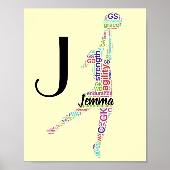 Póster Netball motivacional de nombre personalizado (Frente)