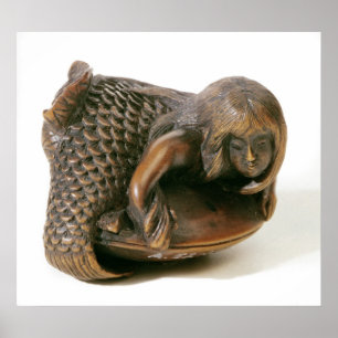 Póster Netsuke talló en la forma de una sirena