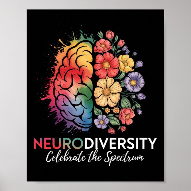 Póster Neurodiversidad Cerebro Floral Celebrar El Espectr (Frente)