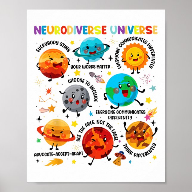 Póster Neurodiverso Planeta Espacial Universo Educación E (Frente)