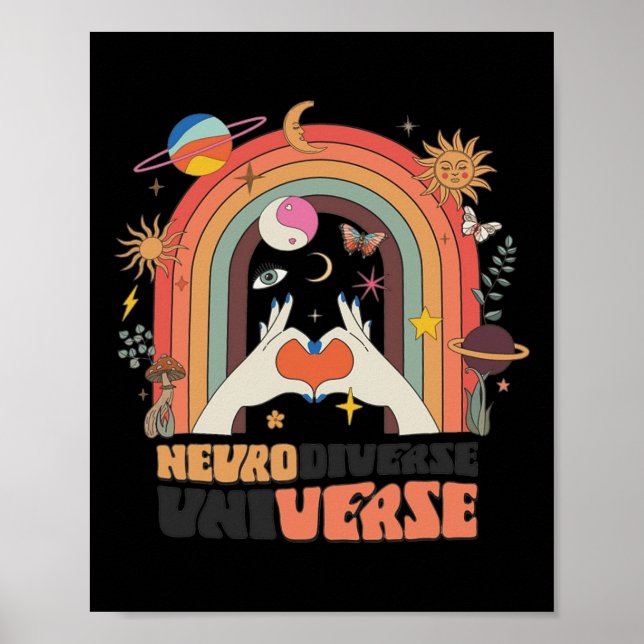 Póster Neurodiverso Universo Celestial Retro Autismo Cons (Frente)