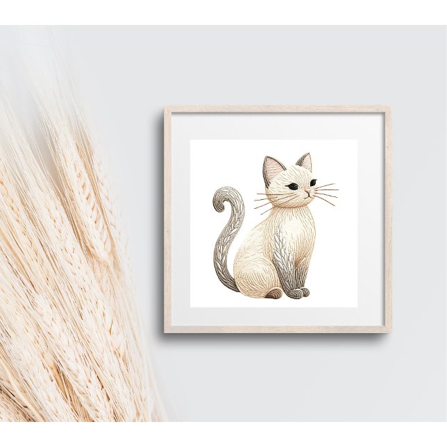 Póster Neutral Beige Kitty Bordado Poster de gato Boho (Subido por el creador)