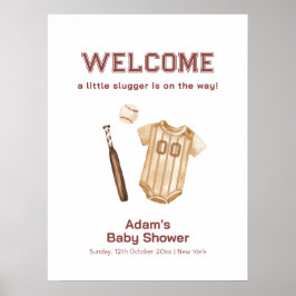 Póster Neutral Boho Slugger Baseball Baby Shower Welcome