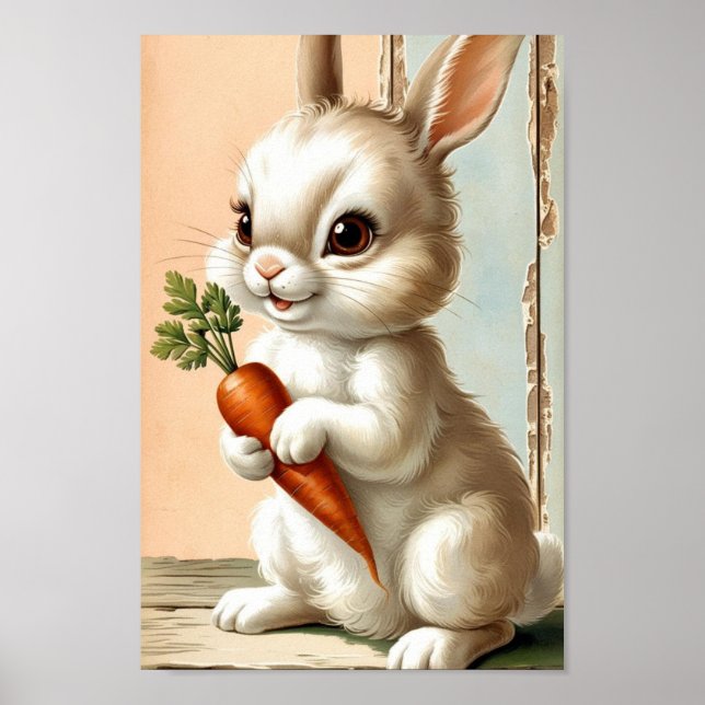 Póster Neutral Easter Bunny & Carrot Art (Frente)