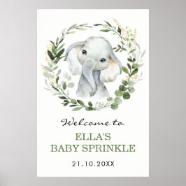 Póster Neutral Eucalyptus Greenery Elephant Baby Sprinkle