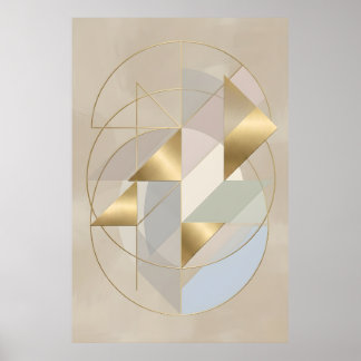 Póster Neutral Gold Accents Abstract Geometric Wall Art