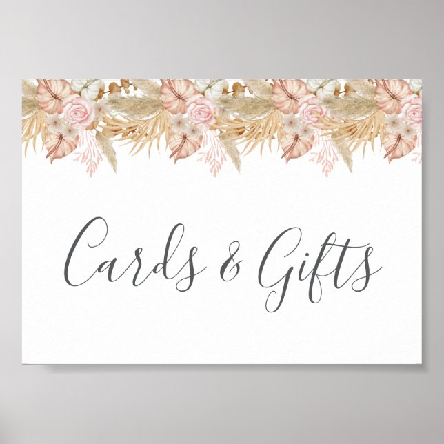 Póster Neutral Palm and Pampas Flower Decor Wedding (Frente)