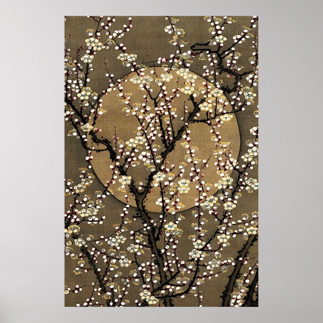 Póster Neutral Tone Full Moon Cherry Blossom Design Art (Frente)