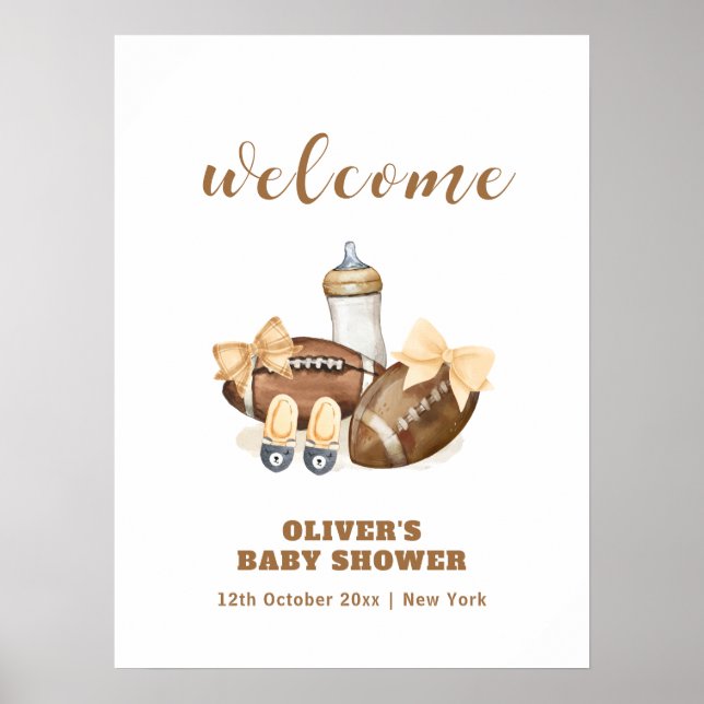 Póster Neutral Touchdown Football Baby Shower Welcome (Frente)