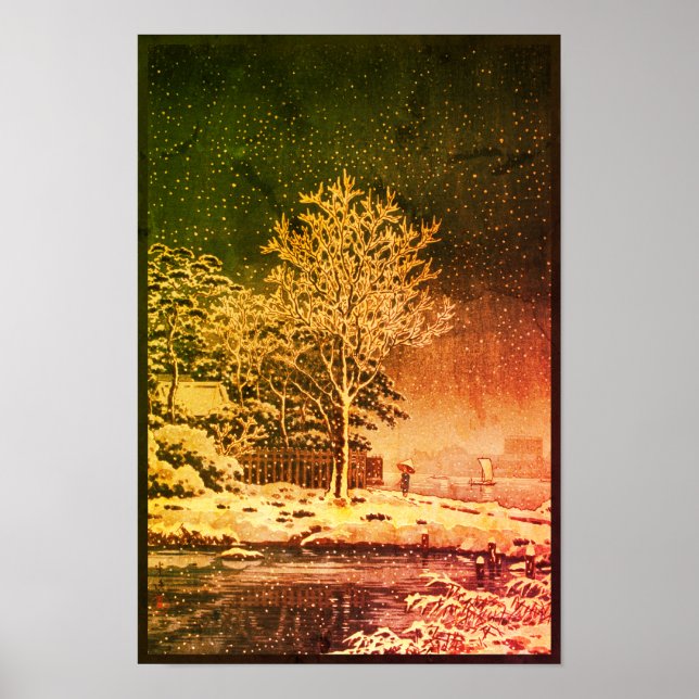 Póster Nevada en el Japón feudal en el río Sumida Ukiyo (Frente)