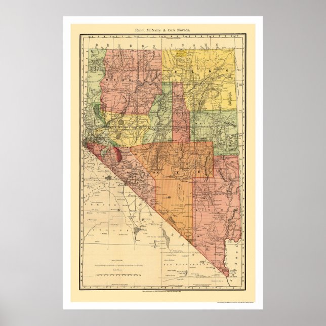 Póster Nevada Town & Railroad Map 1893 (Frente)