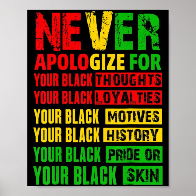 Póster Never Apologize Your Black History Month African A (Frente)