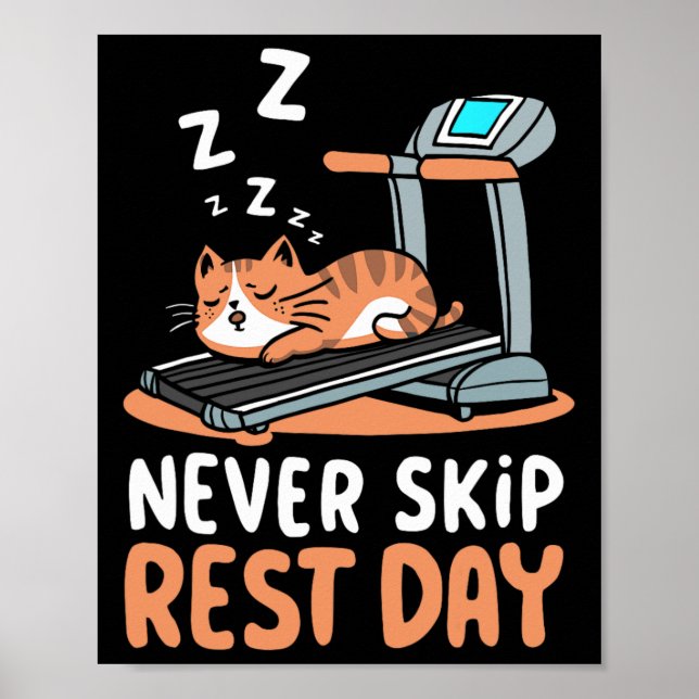 Póster Never Skip Rest Day Funny Bodybuilding Cat Workout (Frente)