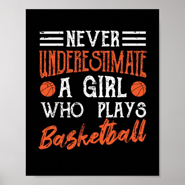 Póster Never underestimate a girl who plays basketball (Frente)