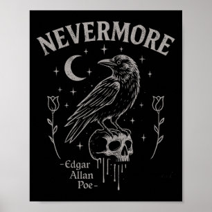 Póster Nevermore Raven Skull Art, Gothic Edgar Allan Poe