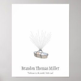 Póster New Baby Fingerprint Balloon Guestbook - Blue