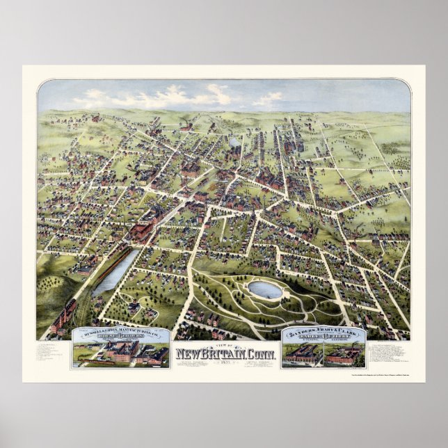 Póster New Britain, CT Panoramic Map - 1875 (Frente)