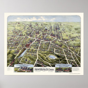 Póster New Britain, mapa panorámico del CT - 1875