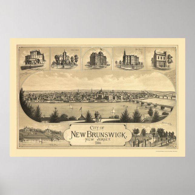 Póster New Brunswick, NJ Panoramic Map - 1880 (Frente)