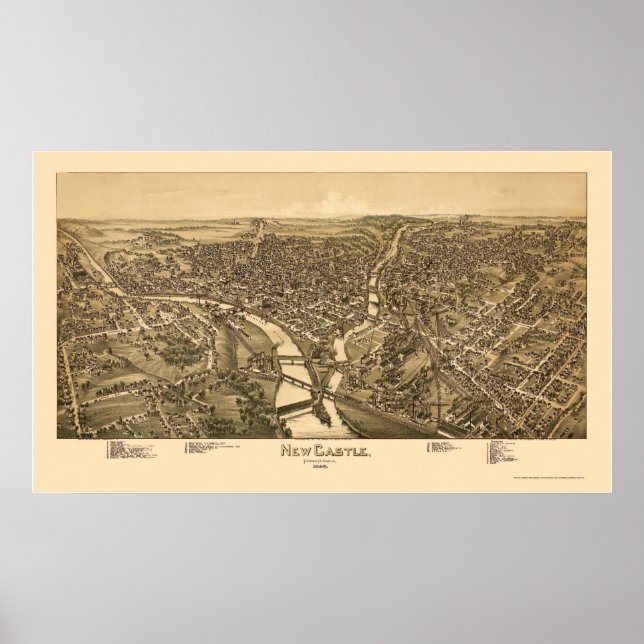Póster New Castle, mapa panorámico de la AP - 1896 (Frente)