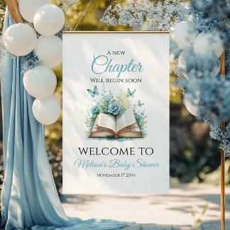 Póster New Chapter Blue Brunch Book Baby Shower Welcome