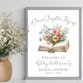 Póster New Chapter Floral Book Bridal Shower Welcome Sign