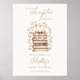 Póster New Chapter Storybook Bow Baby Shower Welcome Sign