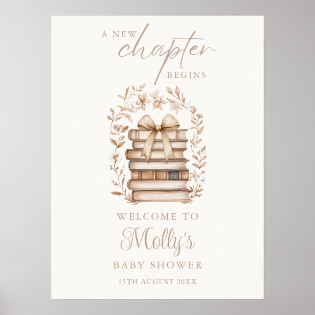 Póster New Chapter Storybook Bow Baby Shower Welcome Sign (Frente)
