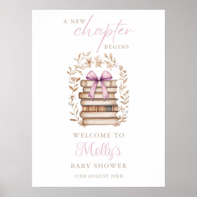 Póster New Chapter Storybook Pink Baby Shower Welcome (Frente)