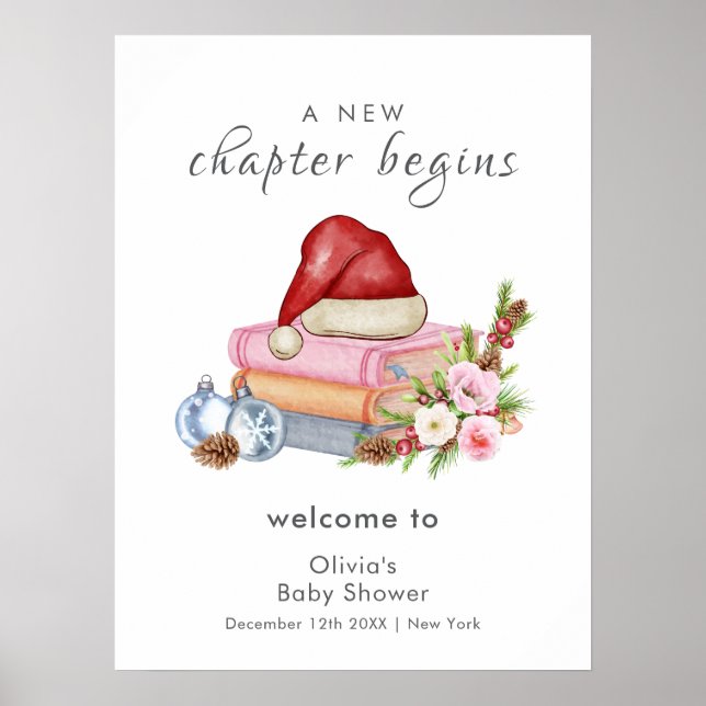 Póster New Chapter Winter Floral Baby Shower Welcome (Frente)