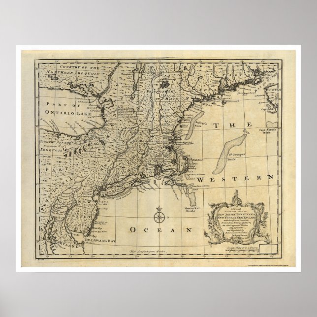 Póster New England New Jersey New York Map 1747 (Frente)