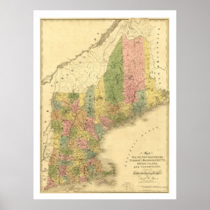Póster New England States Map 1839