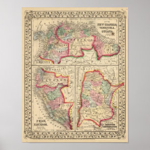 Póster New Granada, Venezuela, Guiana Map by Mitchell