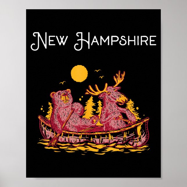 Póster New Hampshire Shirt Funny Canoe Moose Elk Bear Lak (Frente)