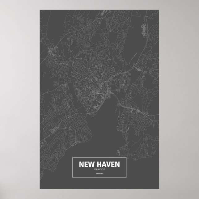 Póster New Haven, Connecticut (blanco sobre negro) (Frente)