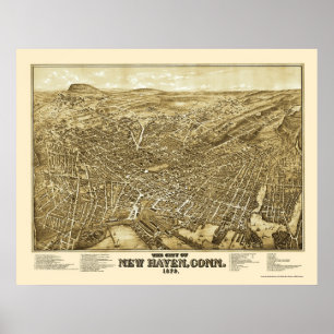 Póster New Haven, CT Panoramic Map - 1879
