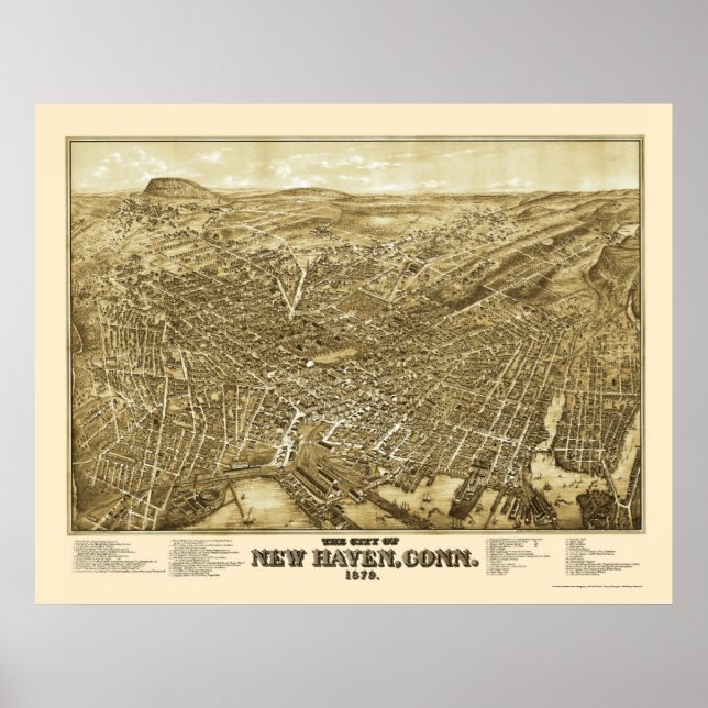 Póster New Haven, CT Panoramic Map - 1879 (Frente)