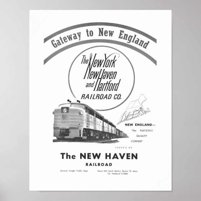 Póster New Haven Railroad-Gateway To New England 1950 (Frente)