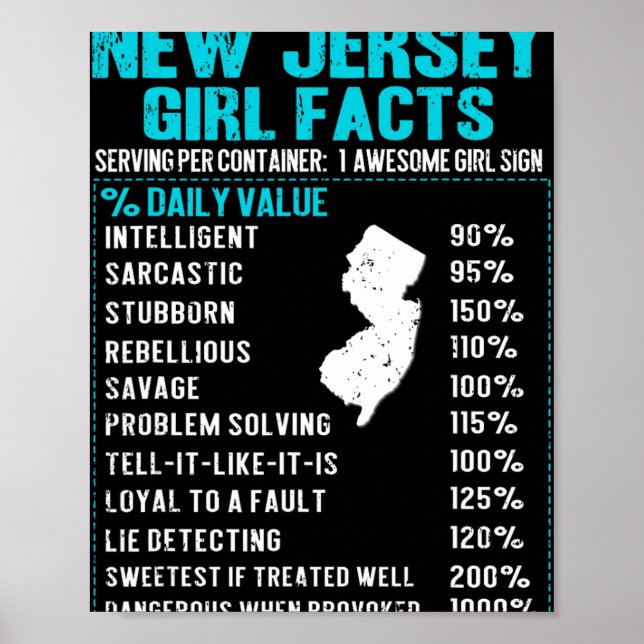 Póster New Jersey Girl Facts Funny Birthday Gift Born In  (Frente)