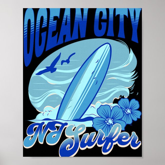 Póster New Jersey Surfer Ocean City Nj Surfing Beach Sand (Frente)