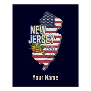 Póster New Jersey United States Retro Map USA Souvenir