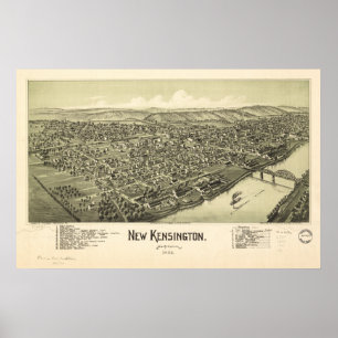 Póster New Kensington Pennsylvania 1902 Antique Panorama