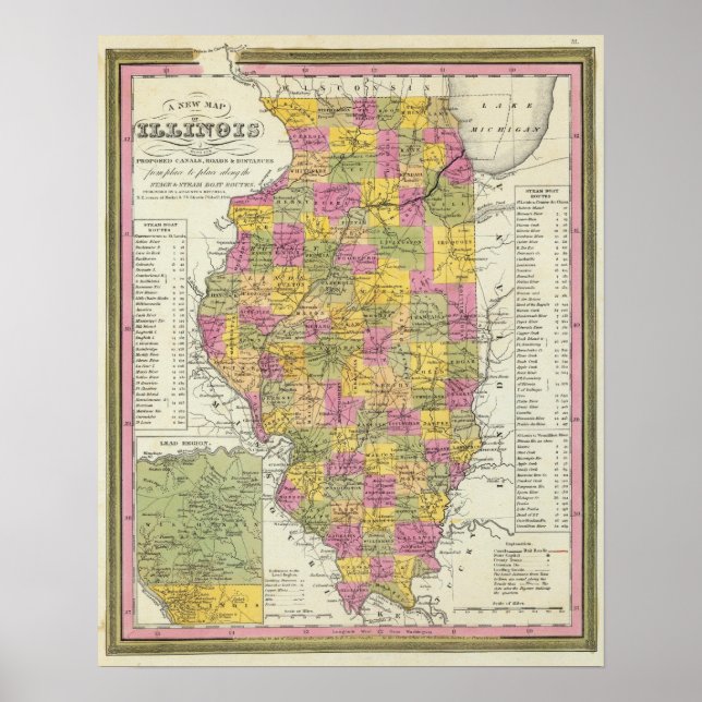 Póster New Map Of Illinois (Frente)